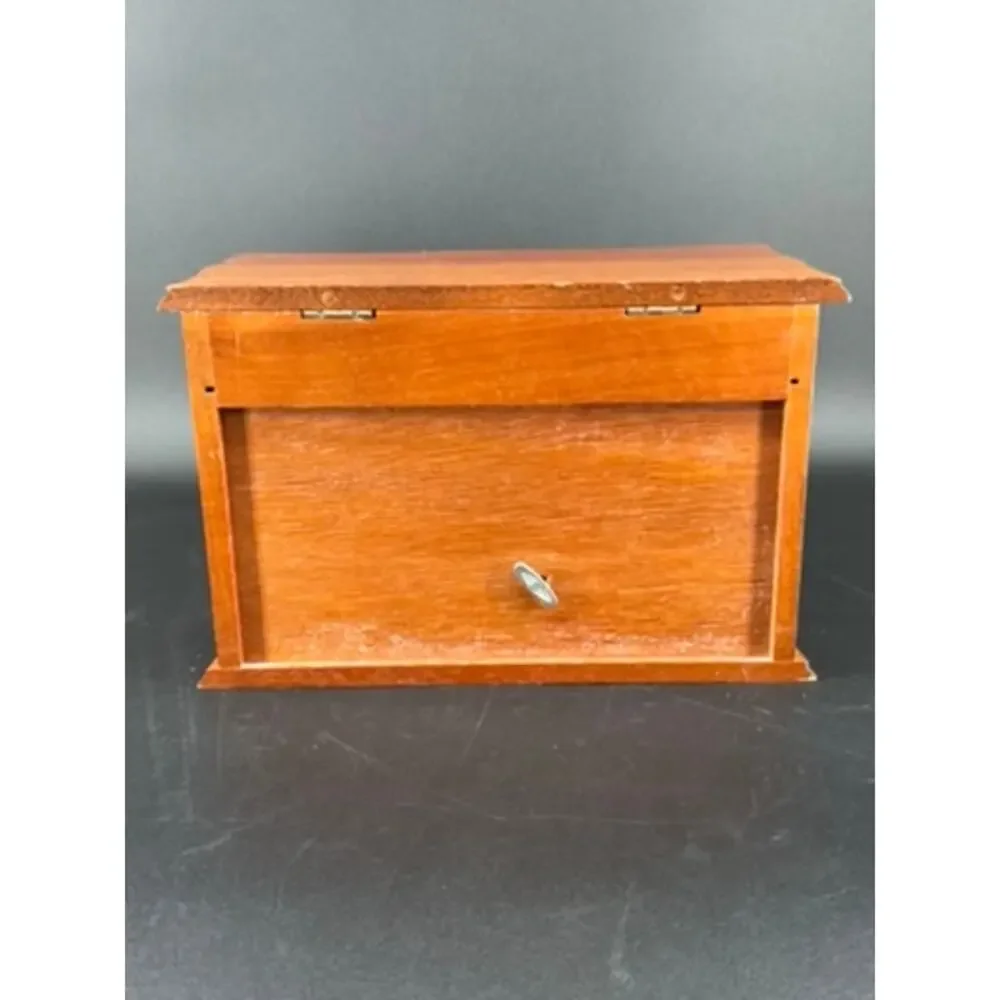 Vintage 1970s Centurion Wooden Musical Jewelry Box 3 Drawer Mirror Organizer